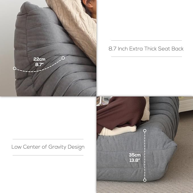 N&V Fireside Chair, Mid Century Armless Floor Sofa, Soft Premium Microfiber Floor Lounge Chair, Foam Sofa Accent Chair for Living Room Bedroom and Office (Grey, Three Seater)