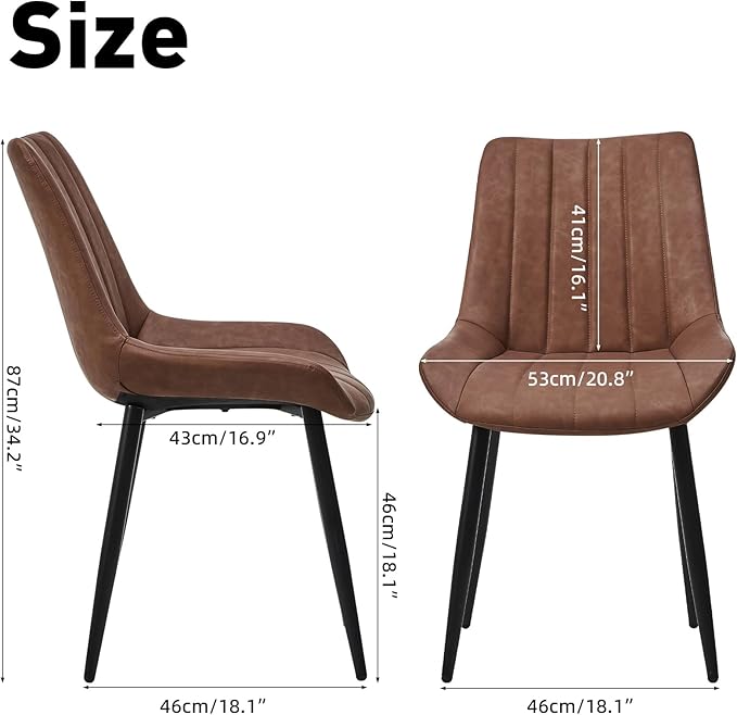 Dining Chairs Set of 4, Faux Leather Modern Linear Design Dining Chair with Metal Legs, 16.9" Seat Width Chair for Kitchen, Lounge, Reception Room, Restaurant, Commercial (Brown)