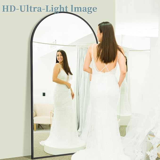 Full Length Mirror, 77"x38" Oversized Floor Mirror with Stand, Hanging or Leaning Full Body Mirrors Mirror for Bedroom, Living Room, Cloakroom, Arch, Black