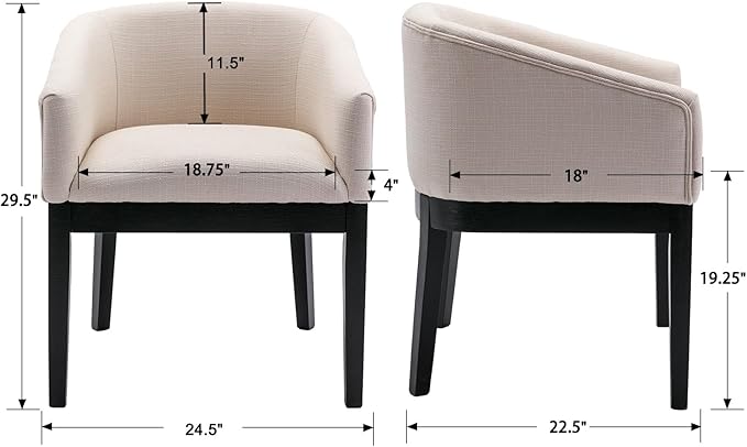 Mid-Century Modern Beige Dining Chairs Set of 8, Linen Upholstered Kitchen Dining Room Chairs with Black Wood Legs, Curved Backrest Armchairs, Beige