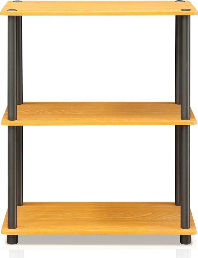 Furinno TURN-N-TUBE Storage Shelves, 3-Tier Book Shelf, Corner Shelf, Toolless Open Shelves, for Organization and Storage, Living Room, Garage, Home Office, Light Cherry