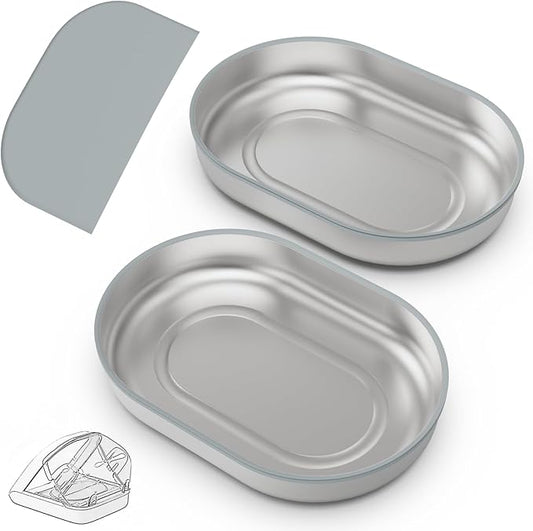 Stainless Steel Bowl for Automatic Microchip Cat Pet Feeder, Sealing Ring Design for Keeping Food Fresh and Reducing Odor, SUS 304, Easy to Clean, 2 Bowls & 1 Mat Set