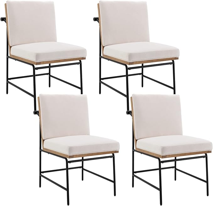 HEAH-YO Modern Dining Chairs Set of 4, Linen Upholstered Dining Chairs with Backrests, Armless Dining Room Chairs for Kitchen, White