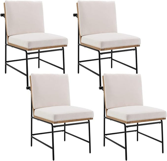 HEAH-YO Modern Dining Chairs Set of 4, Linen Upholstered Dining Chairs with Backrests, Armless Dining Room Chairs for Kitchen, White