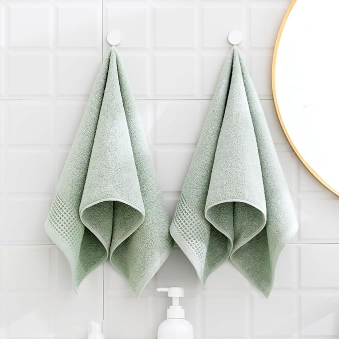 sense gnosis Green Hand Towels Terry & Waffle Weave Design Premium 100% Cotton 2 PC Towel Set Soft Absorbent Quickdry Spring Decorative Bathroom Hand Towel 13X 29 Inch