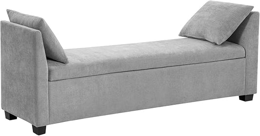 EcoHarbor Living 60" Storage Ottoman Bench with Pillows, Water Resistant Storage Bench End of Bed Upholstered Bedroom Entryway Storage Ottoman Foot Stools, Grey