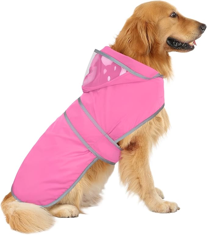 HDE Dog Raincoat with Clear Hood Rain Jacket Poncho for Small Medium Large Dogs Pink - 3XL