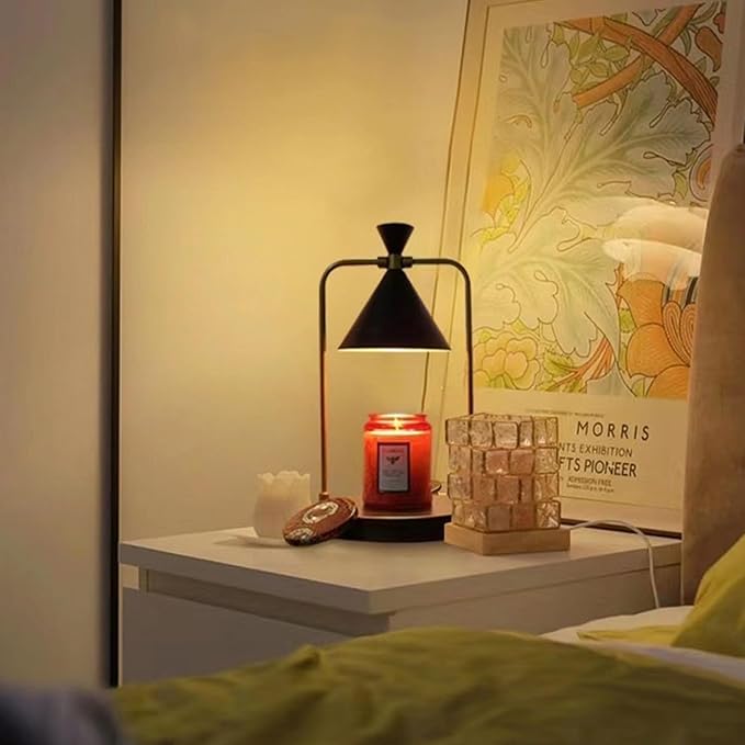 OurLeeme Candle Warmer Lamp - Dimmable Electric Candle Warmer Lamp with Timer Vintage Metal Candle Lamp for Jar Candles Aromatic candleholders for Home Decor (with 2 Bulbs, Black)