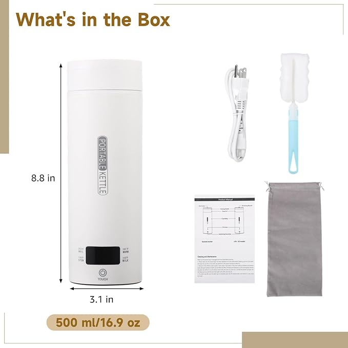 Portable Travel Electric Kettle, 16.9 oz Tea Kettle, 316 Stainless Steel Liner, 4 Temperature Settings, LCD Display, Auto Shut-Off & Fast Boiling, Mini Water Boiler for Home, Office