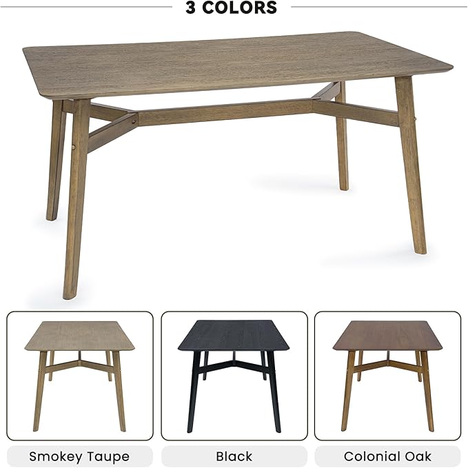 VESCASA 59" L Wood Rectangle Dining Table for 4, Rectangle Kitchen Table for 6 with 4 Solid Wood Legs for Dining Room, Kitchen, Restaurant, Smokey Taupe