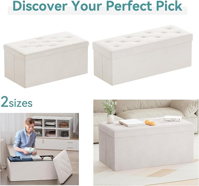 BRIAN & DANY Folding Storage Ottoman Bench, Ottoman with Storage, Foot Rest, Benches Seat for Bedroom, Living Room, Entryway, Long Shoes Bench, 15.7" x 31.5" x 15.7" White