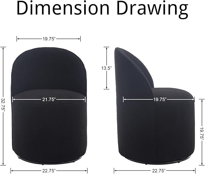 Modern Barrel Dining Chairs Set of 6, Swivel Base Black Sherpa Accent Chair 360°Rotating Mid-Century Dining Side Chair Kitchen Chair for Living Room, Bedroom, Home, Office, Kitchen