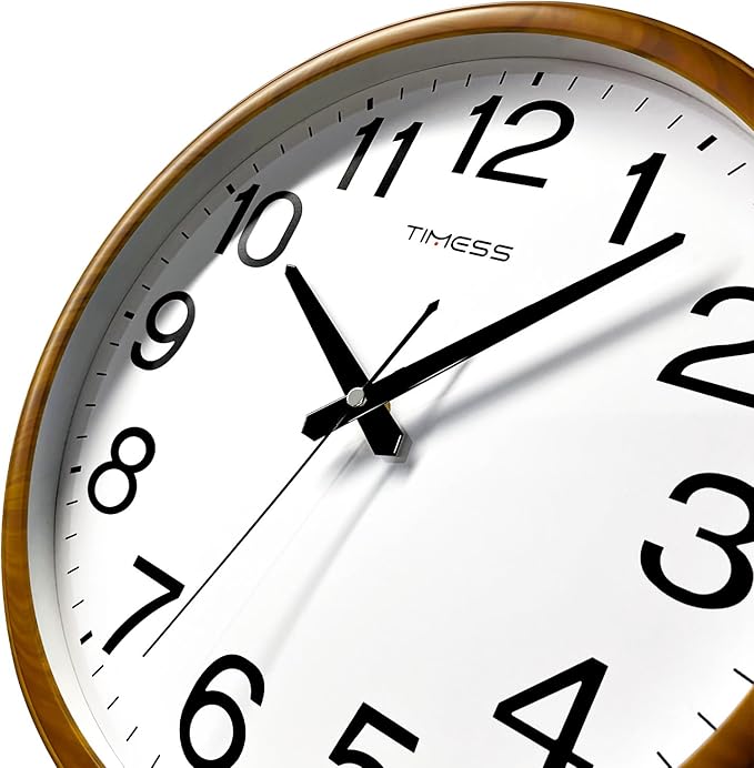 Wall Clock, Classic Wood Style Finish, 13 Inch Non-Ticking Silent Battery Operated Analog Clock, Ideal Retro Decor for Home, Bedroom, Living Room, Kitchen, Bathroom, Office (Wood Yellow)