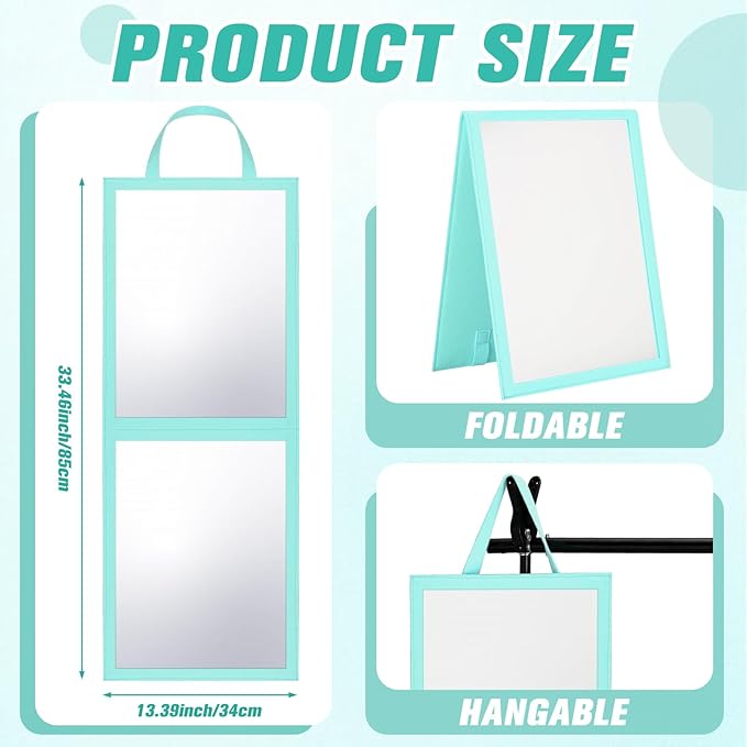 Foldable Portable Full Length Mirror for Dorm Dance Backstage Camping Travel Hanging Folding Makeup Body Mirror for Dancers Artists Home Aestheticians Spa(Mint Green,33.5" X 13.4")