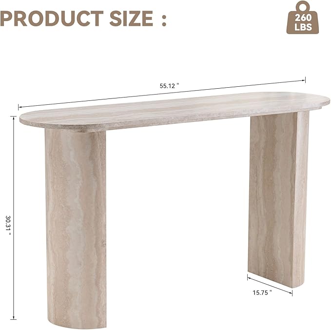 LKTART 55" MDF Console Table for Entryway, Narrow Entryway Table with Faux Mars Marble Pattern, Couch Table Behind Sofa with Curved Legs for Living Room Hallway Foyer