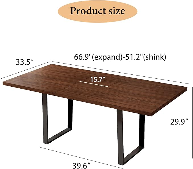 ZckyCine Walnut Color Expandable Dining Table, 51-67 Inches Adjustable Length, Modern Simple Design, Perfect for Family & Office, Seats 6+