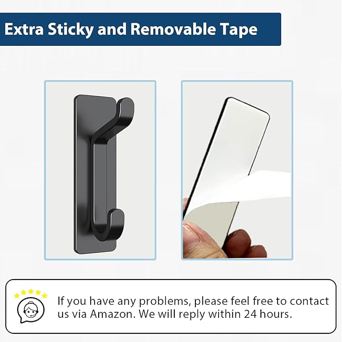 pickpiff Wall Hooks for Coat and Towel: 13LB Adhesive Door Hanger Stick on, Black 6 Pack