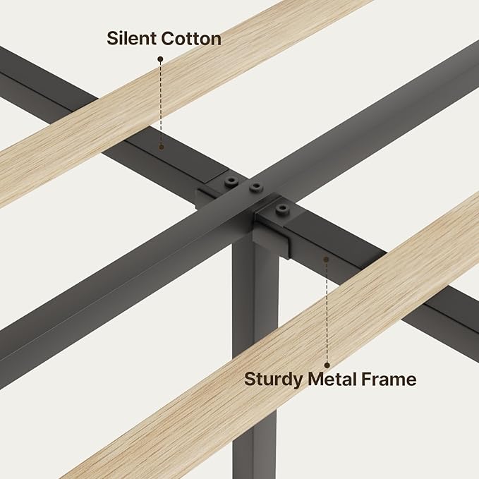 Gizoon King Size Bed Frame, Wingback Upholstered Platform Bed with Steel Frame, Wooden Slats, Noise-Free, No Box Spring Needed