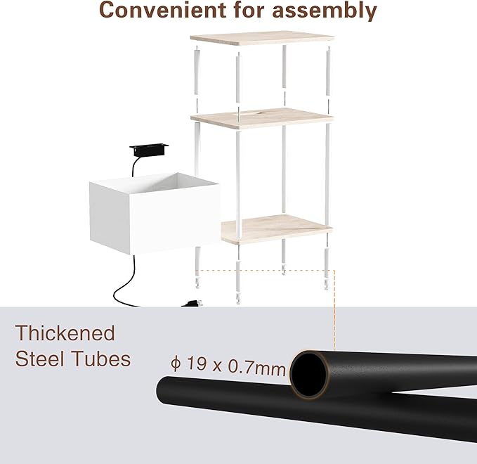 Small Side Table with Charging Station, End Table for Small Spaces, Slim Nightstand with Outlet,Sofa Beside Table, 3-Tier Storage Shelf,Living Room, Bed Room, Natrual Oak