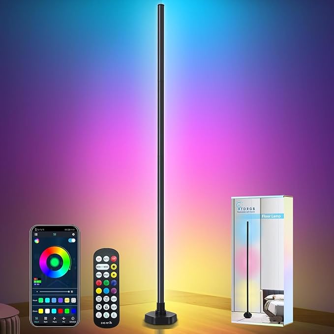 Corner Floor Lamp RGBW, LED Floor Lamp with APP, IF Remote Control, Music Sync, Timer and 16 Million DIY Colors, Smart Corner Light for Gaming Rooms Bedrooms