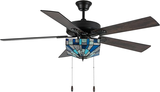 RIVER OF GOODS 52" W Sorrel Indoor Tiffany Stained Glass Ceiling Fan with Remote Control