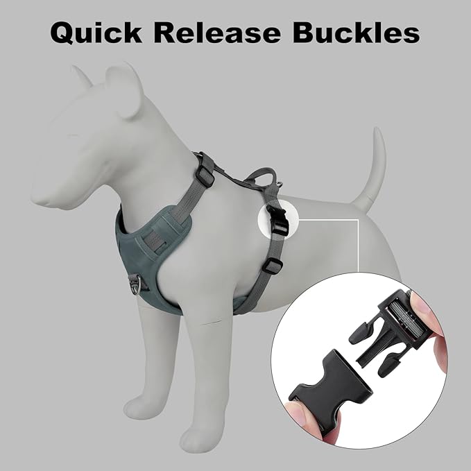 Plutus Pet No Pull Dog Harness, Reflective Adjustable Dog Vest Harness with Handle, Escape Proof, Soft Padded for Small Medium Large Dogs (Gray, M)