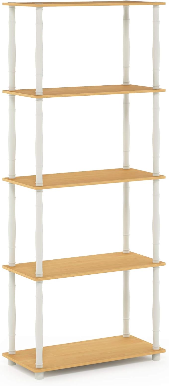 Furinno Turn-N-Tube 5-Tier Multipurpose Shelf / Display Rack / Storage Shelf / Bookshelf, Classic Tubes, Beech/White