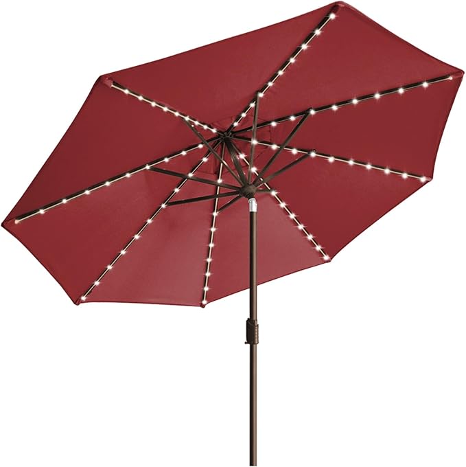EliteShade USA 10-Year-Non-Fading Solar 9ft Market Umbrella with 80 LED Lights Patio Umbrellas Outdoor Table Umbrella with Ventilation, Burgundy