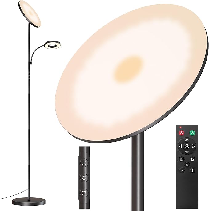 Floor Lamps for Living Room Bedroom, 42W/4300LM Super Bright LED Floor Lamp with Remote and Touch Control, Stepless Dimmable, 69" Tall Standing Lamp with Gooseneck Reading Light for Hotel Office