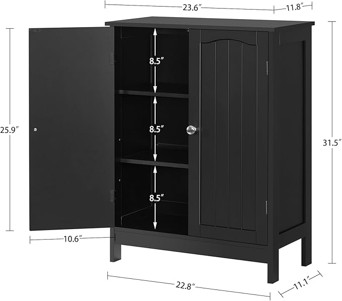 Iwell Bathroom Cabinet, Bathroom Storage Cabinet with 2 Doors & 3 Shelves, 3 Heights Available, for Living Room, Entryway, Kitchen, Home Office, Black