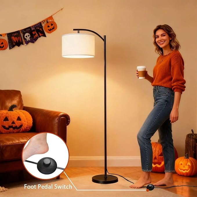 Floor Lamp for Living Room, Standing Lamp, Floor Lamp with Linen Lampshade for Home Décor, Office, Bedroom (Bulb Included)
