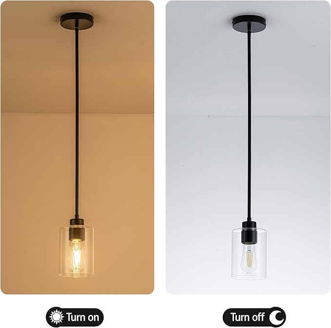 MAYNA 3-Pack Black Kitchen Island Lighting Over Table, Linear Industrial Chandelier with Glass Shades, Adjustable Rods Ceiling Lights for Kitchen, Breakfast Nook (Bulbs Included)