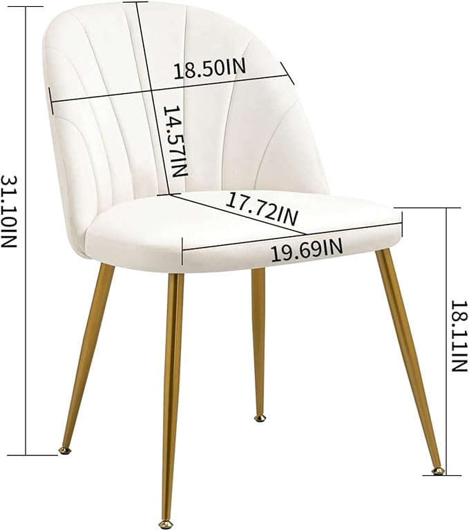 Velvet Dining Chairs Set of 4, Mid-Century Modern Upholstered Kitchen Chair with Metal Gold Legs for Living Room, Dining Room, White