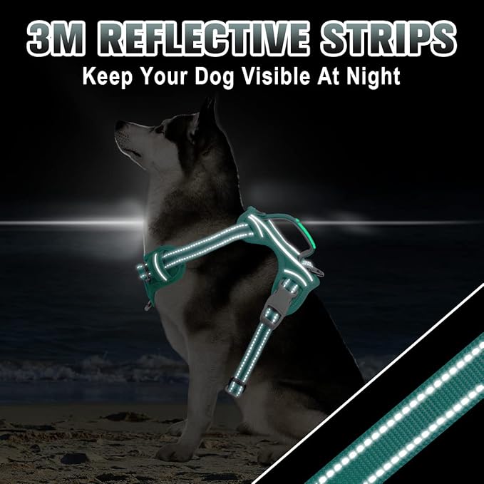 BARKBAY No Pull Dog Harness Large Reflective Dog Harness with Front Clip and Easy Control Handle for Walking Training Running with ID tag Pocket(Ocean Blue,L)