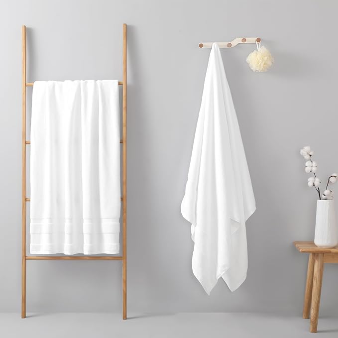 REDKISS 100% Cotton Bath Towels Set of 2, Extra Large Bath Sheets 35 X 70 Inches, 800 GSM, Quick Dry, Ultra Soft & Super Absorbent Bathroom Towel Sets for Bathroom, Gym, Spa, Pool & Hotel, White