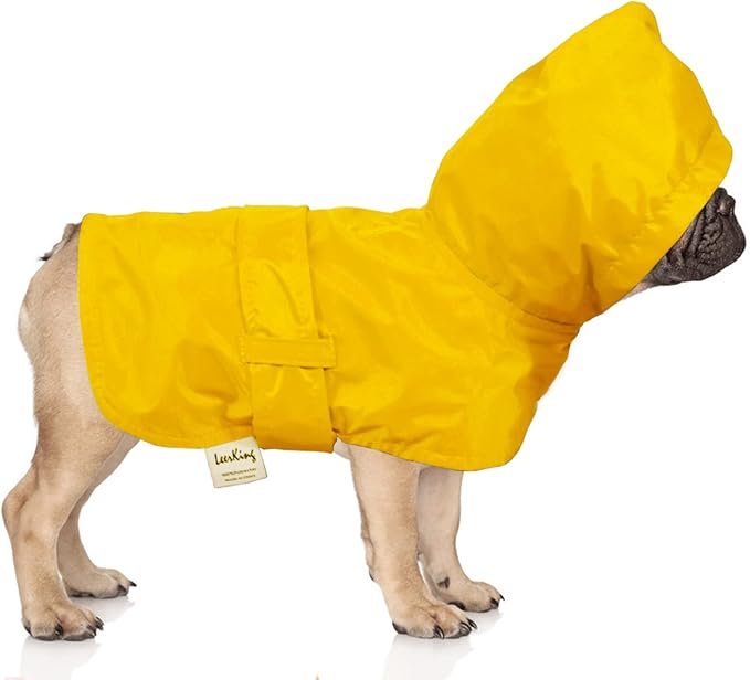 LeerKing Raincoat for Dogs - Hooded with Leash Hole, Waterproof Double Layer Coat Jacket with Lining, 10 Sizes for Small Medium and Large Dogs,Yellow,XXS