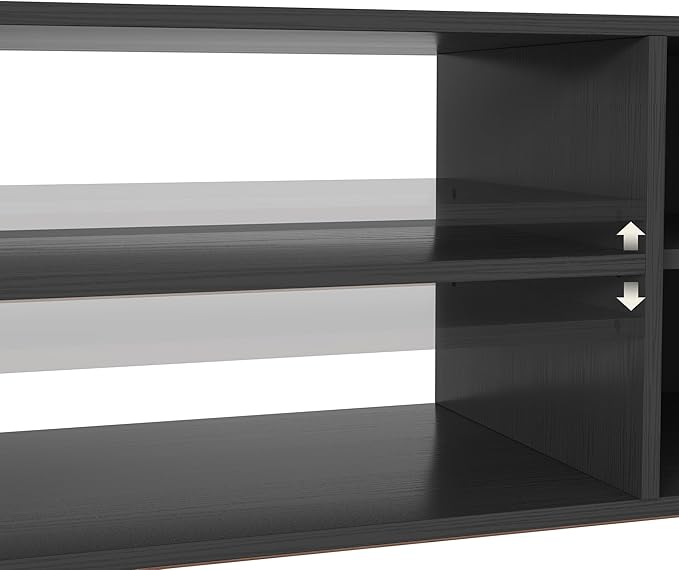 65 Inch TV Stand for Up to 75 inch TVs, Fluted Entertainment Center with Adjustable Shelve, Curved Round Corner TV Console Table with Storage Cabinet for Living Room, Bed Room (Black)