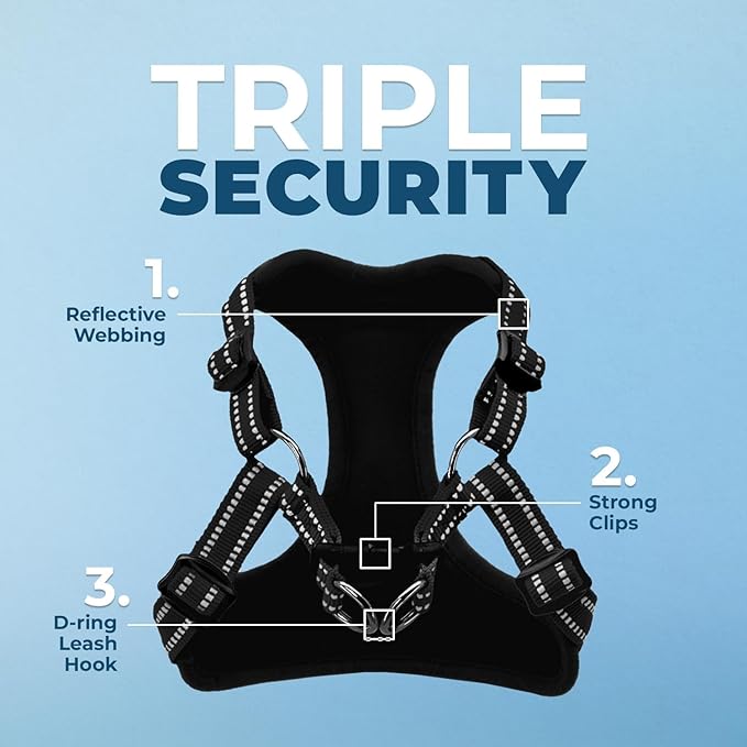 Best Pet Supplies Voyager Adjustable Dog Vest Harness Breathable No Pull Harness for Small, Medium, Large Dogs, Harness for Walking, Jogging, Easy Step-in, Reflective Stripes - Black, M