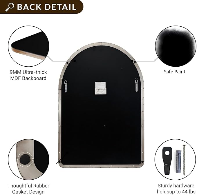 ANDY STAR Arch Mirror, 24" x 38" Arched Chrome Mirror in Stainless Steel Metal Frame, Chrome Bathroom Mirror for Wall, Arch Top Rounded Corner 1" Deep Set Design Wall Mount Hangs Vertical