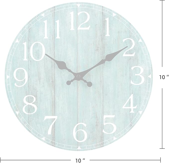 HYLANDA Wall Clock, 10 Inch Teal Silent Non-Ticking Kitchen Decor, Rustic Vintage Country Retro Decorative Clocks Battery Operated for Bathroom Bedroom Living Room Office(Aqua)