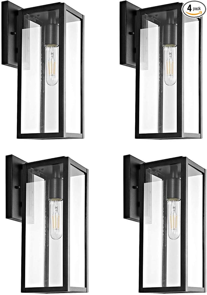 Bestshared Outdoor Wall Sconce Lights,Exterior Wall Lighting Fixtures with Clear Glass, Anti-Rust Modern Black Outside Lantern Lamp for House Front Porch Doorway Patio (Black, 15"-4 Pack)