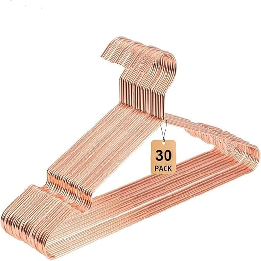 Rose Gold Coat Suit Shirt Metal Wire Standard Clothes Hangers, 30 Pack Heavy Duty Shirt Blouse Hanger 16.5” Coat Suit Bridal Boutique Space Saving Slim Wire Hanger