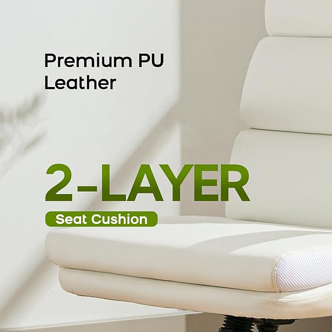 Office Chair Adjustable Desk Chair Mid Back Executive Comfortable Bonded Leather Ergonomic Back Support Home Computer Chair with Padded Flip-up Armrest Swivel Wheels (White)