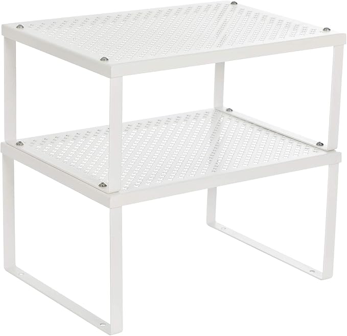 SONGMICS Spice Racks, Set of 2 Metal Cabinet Shelf Organizers, Countertop Organizers, Shelf Risers, Stackable, Expandable, White UKCS01WT