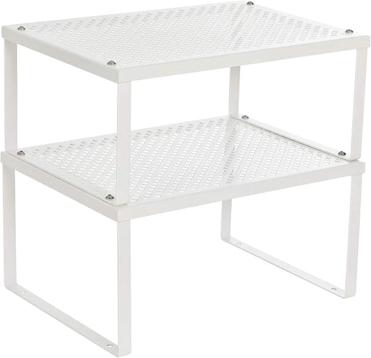 SONGMICS Spice Racks, Set of 2 Metal Cabinet Shelf Organizers, Countertop Organizers, Shelf Risers, Stackable, Expandable, White UKCS01WT