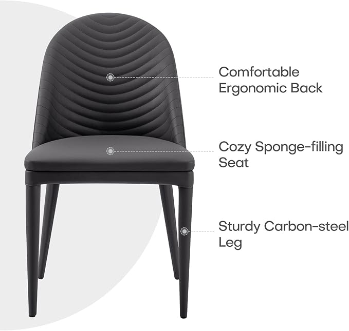 Dining Chairs Set of 2, Modern Full Assembled Faux Leather Upholstered Side Chair with Backrests, Dinner Chairs for Kitchen Dinning Room, Dark Gray