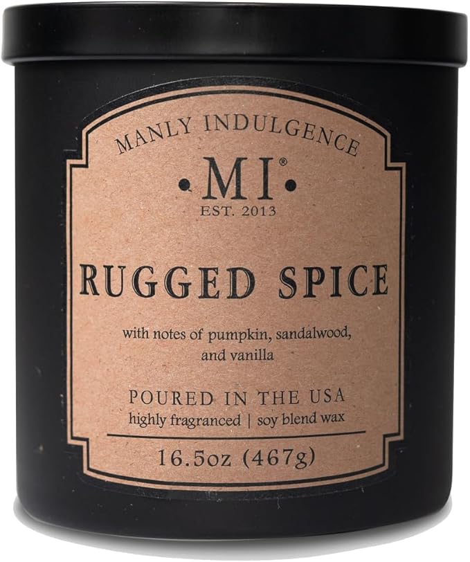 Manly Indulgence Rugged Spice Scented Candles for Men, 2 Wick, 16.5 oz, Premium Soy Blend Wax, 60H Burn, Candles for Home Scented - Made in The USA