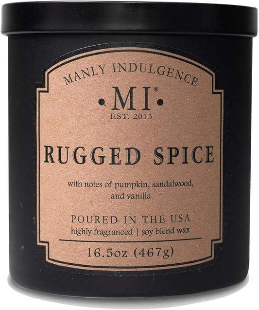 Manly Indulgence Rugged Spice Scented Candles for Men, 2 Wick, 16.5 oz, Premium Soy Blend Wax, 60H Burn, Candles for Home Scented - Made in The USA