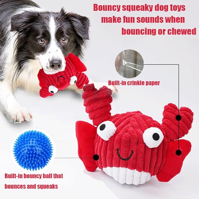 Squeak Dog Toys for Aggressive Chewers, No Stuffing Squeak Dog Chew Toys for Aggressive Chewers, Interactive Dog Toy Ball with Crinkle Paper for Medium Dogs, Large & Small Breeds (D-Crab+Whale)