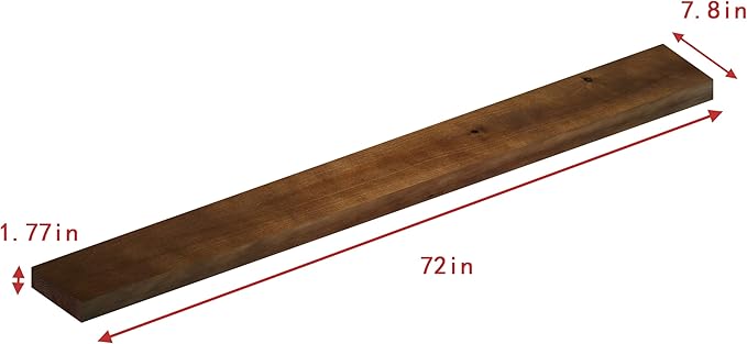 foxsky 72 Inch Solid Pine Wood Floating Shelves for Wall with Hidden Brackets, Rustic Farmhouse Wall Mounted Shelf for Bathroom, Living Room, Bedroom, Kitchen, Office Decor (Walnut)